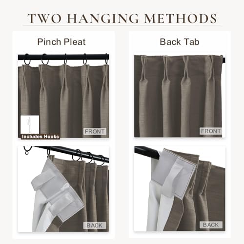 TWOPAGES Medium Gray Blackout Pinch Pleated Linen Curtain for Living