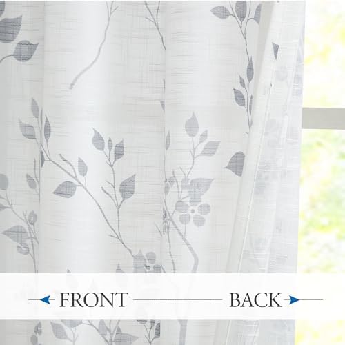 Beauoop Floral Linen Semi Sheer Curtains Living Room Grey 50x63 2
