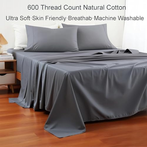 Shunjie.Home 100% Cotton King Bed Sheet Set 4 Pieces - Dark Grey
