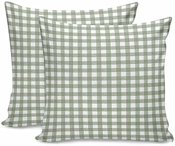 2 Packs Decorative Cotton Throw Pillow Covers, Sage Green White