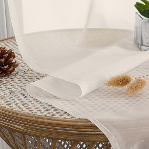 OVZME Cream Sheer Curtains 120 Inches Long 2 Panels Set, 59 Inch Extra