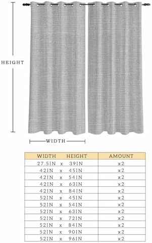 Grey Farmhouse Window Curtains 63 Inch Length, Vintage Country