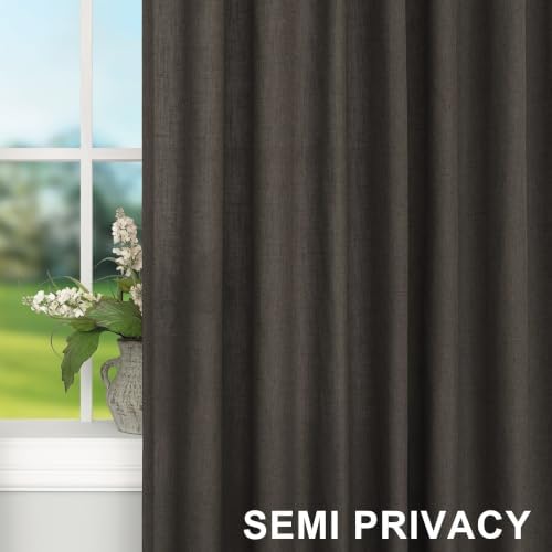 DANCURTON Brown Linen Curtains 96 Inches Long 2 Panels Light Filtering
