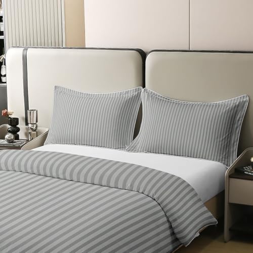 jejeloiu Stripes Duvet Cover 100% Cotton King Size Gray Stripes