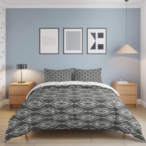 Grey Boho Duvet Cover Full Size Bedding Set 4 Pieces, 1