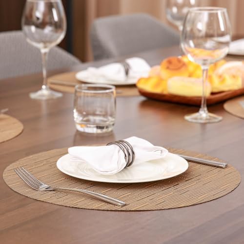 15 Inch Round Placemats Set of 8, Washable Vinyl Woven Place Mats