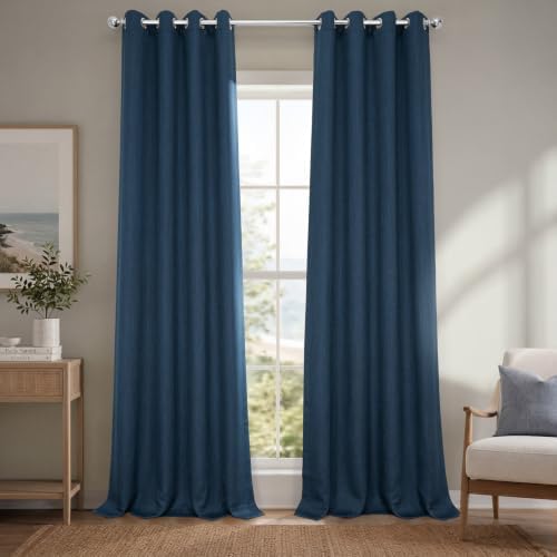 Grommet Faux Linen Curtains for Bedroom (1Panel) 50W X 108L, Nightfall