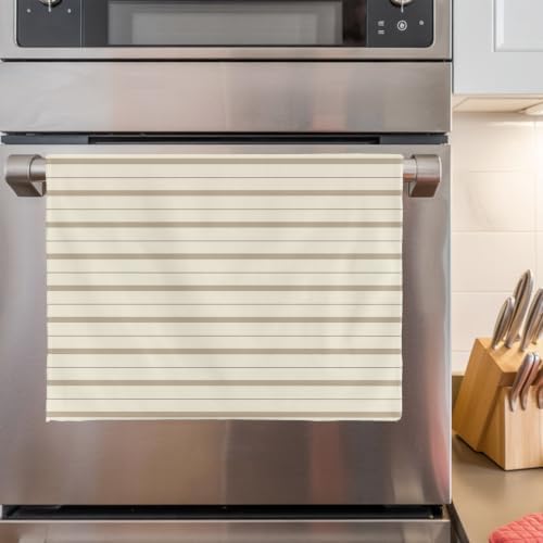 Beige Brown Striped Kitchen Towels Set of 3, Ultra Absorbent Dish