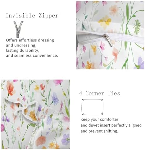 California King Duvet Cover Set Cheerful Wildflower Pattern Soft