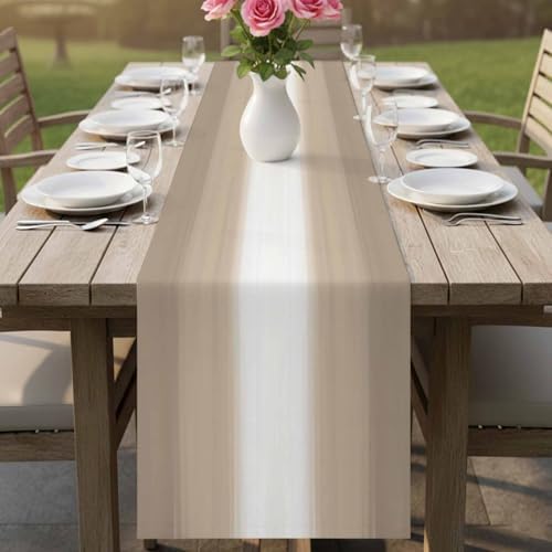 Beige Ombre 72 Inch Table Runner, Modern Abstract Art Gradient White