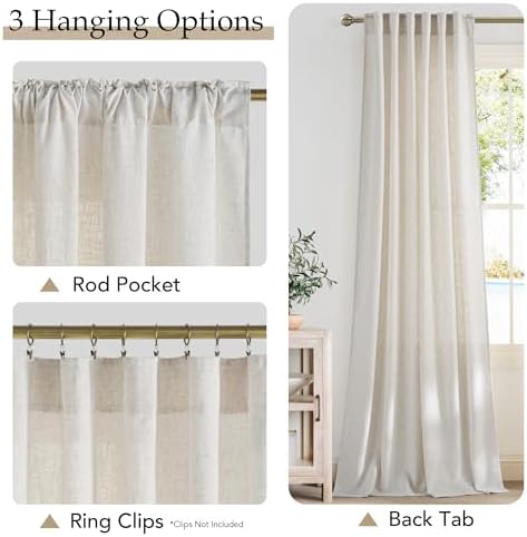NICETOWN Linen Long Curtains 120 Inch Length 2 Panels Set for Living