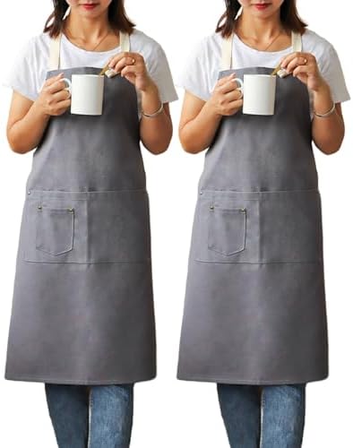 2 Pack Kitchen Cooking Aprons with Pockets for Men Women Canvas