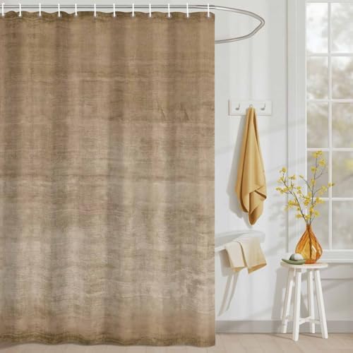 LooPoP Shower Curtain Beige Linen Bathroom Curtains with Hooks
