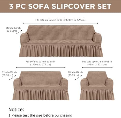 Fanfanwin 3 Pcs Sofa Slipcover Set for Couch Cushion Durable Washable