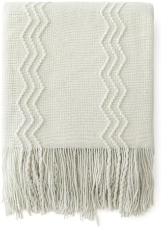 MIULEE Beige Fleece Throw Blanket and Cream White Knitted Throw