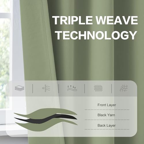 DUALIFE Light Sage Green Curtains 108 Inches Long Back Tab/Rod Pocket