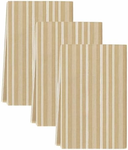Brown Beige Striped Kitchen Towels Set of 3, Absorbent Microfiber Dish