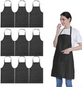 9 Pieces Black Aprons Bulk for Wowen Men Adult Unisex with 2 Pockets