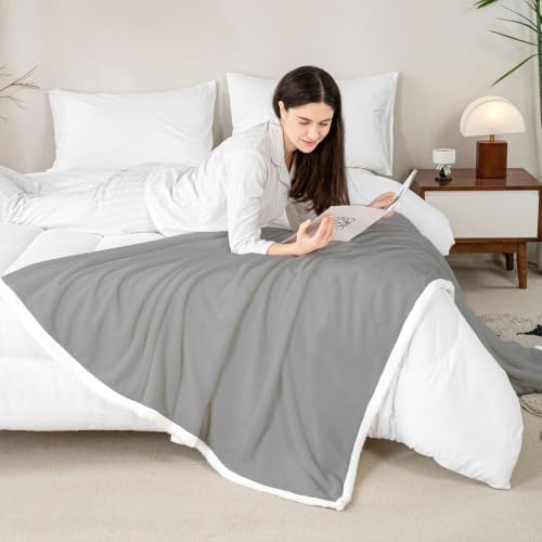 Feelyou Grey Sherpa Blanket Plush Fuzzy Solid Color Fleece Throw
