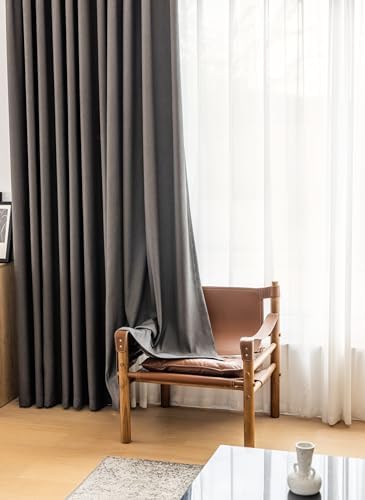 Epinki Curtain 2 Panel, Chenille Dark Gray Jacquard Solid Color