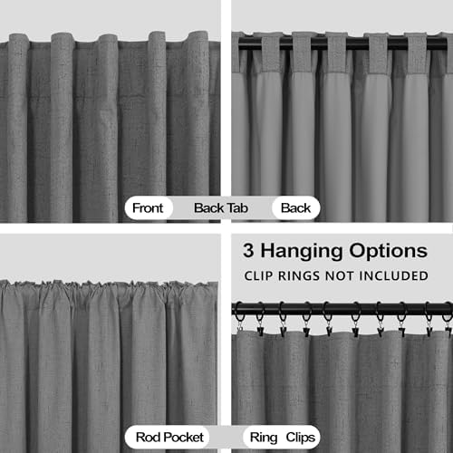 KOUFALL Charocal Dark Grey Linen Blackout Curtains for Bedroom Living