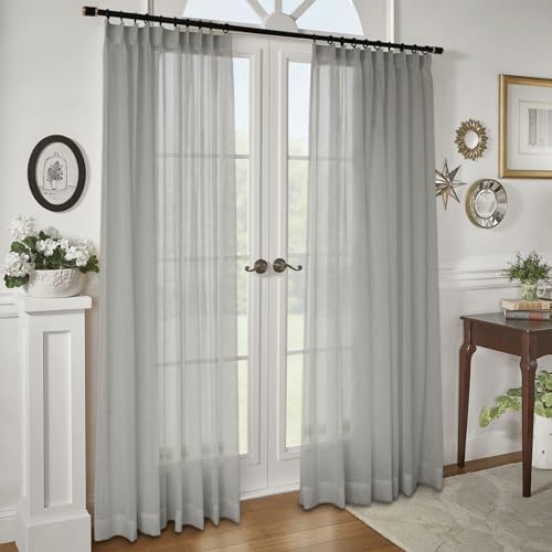 Macochico Sheer Curtains 108 Inches Long Linen Texture Pinch Pleated
