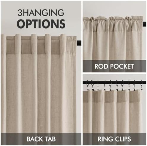 MIULEE Non-See-Through Privacy Linen Curtains 52W x 96L Inch Taupe