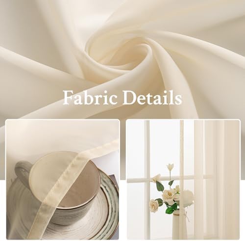 MIULEE 2 Panels Sheer Curtains for Living Room 54 X 63 Inches Cream