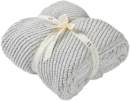 Amélie Home Chenille Knit Throw Blanket for Couch, Light Gray, 50"x60"