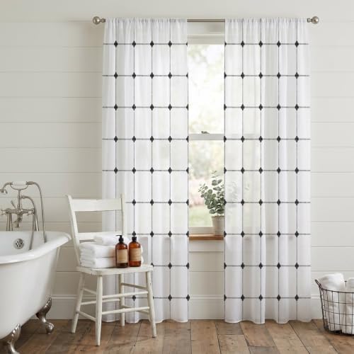 T&H XHome Minimalist Sheer Curtains 108 Inch Long 2 Panels Buffalo