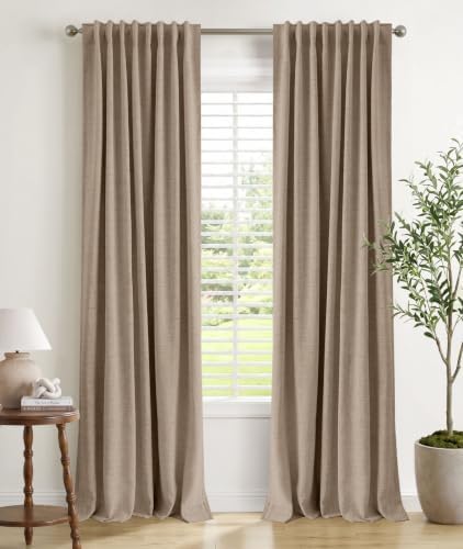 INOVADAY 100% Blackout Linen Curtains for Bedroom 50x96 Inches Taupe