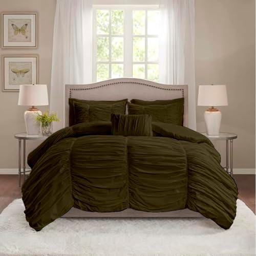 BedDecor 1 Piece Ruched Pattern Duvet Cover with Zipper & Corner Ties