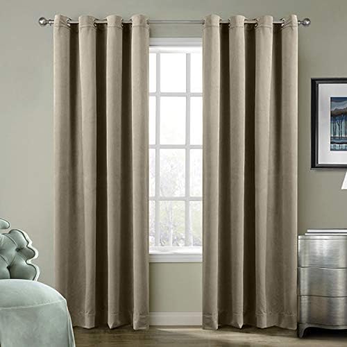 ChadMade Blackout Lined Premium Velvet Curtain Gray Beige 50Wx120L