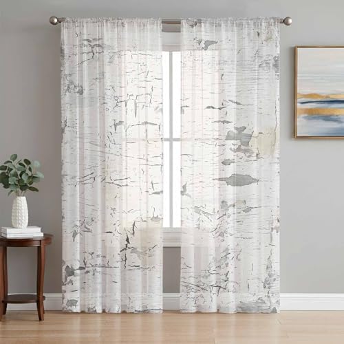 Sheer Curtains 108 Inches Long, Grey Beige Vintage Light Filtering