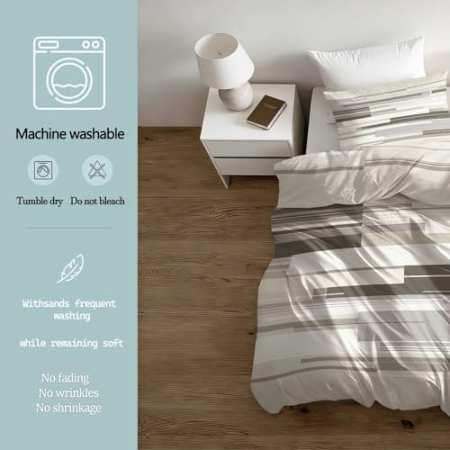 Duvet Cover Set Gray Cream 100% Brushed Microfiber 3-Piece Modern