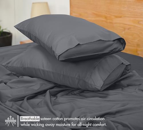 RUVANTI 100% Cotton Sateen King Size Sheets Set, Charcoal