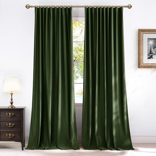 NICETOWN Olive Green Blackout 120 inch Long Velvet Curtains for