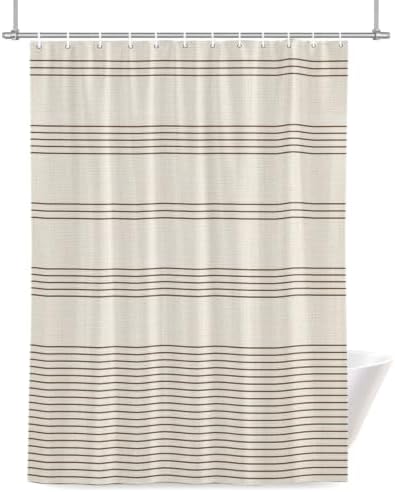 Minimalist Stripes Shower Curtain, Vintage Brown Striped Lines Linen