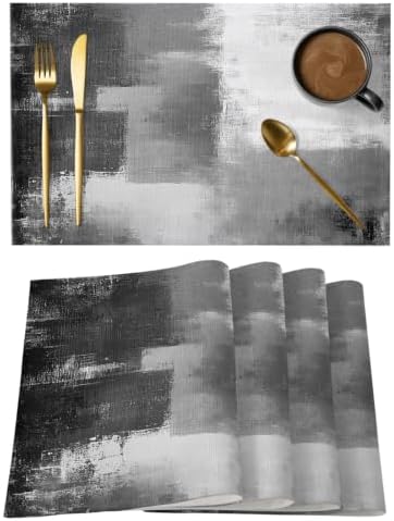 Gray Color Block Placemats Set of 8 Abstract Shabby 13x19 Inch