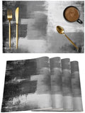 Gray Color Block Placemats Set of 8 Abstract Shabby 13x19 Inch