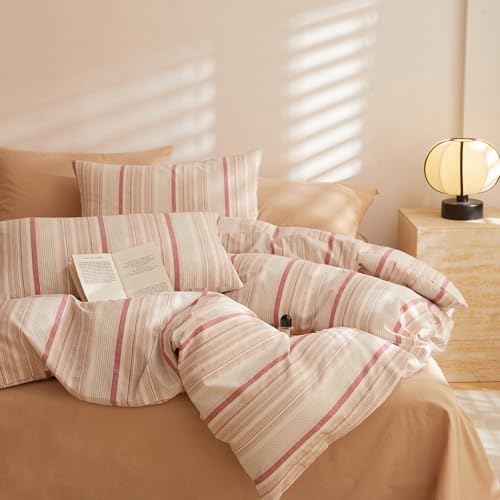 HighBuy Farmhouse Striped Duvet Cover King Size - Durable 100% Washed