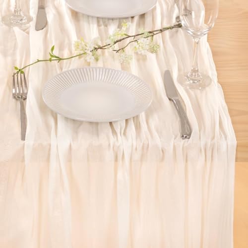 Ivory Cheesecloth Table Runner Boho Farmhouse Fall Table Runner 10ft