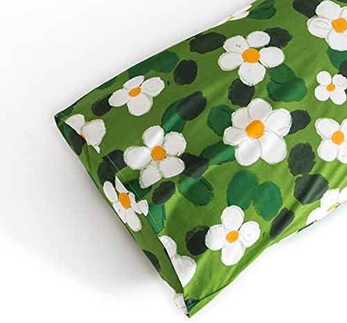 YuHeGuoJi Green Watercolor Floral Duvet Cover Queen 100% Cotton 3 Pcs