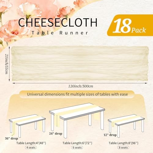 18 Pack Cheesecloth Table Runner 10FT Beige Table Runner Boho Gauze