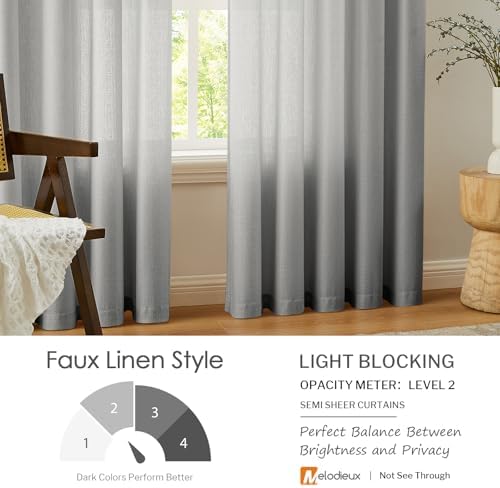 Melodieux Gray Semi Sheer Curtains 96 Inches Long for Living Room