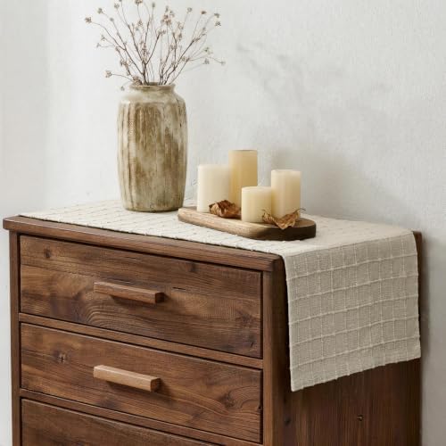 ZeeMart Artisanal Grid Linen Table Runner, 13x90 Inches Neutral Beige