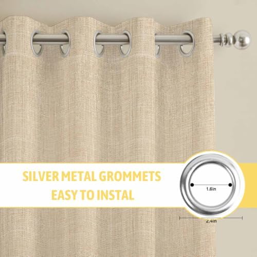 Rustic Beige Window Curtains 96 Inch Length 2 Panels Set, Farmhouse