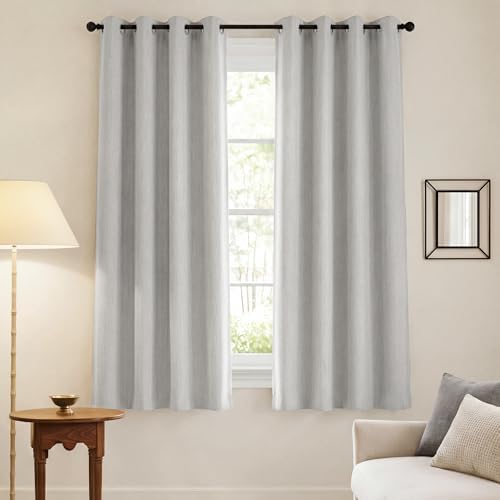 NICETOWN Faux Linen Light Grey Blackout Curtains for Bedroom 63 Inch