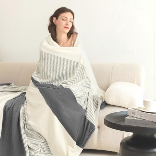 Homelike Moment Fleece Bed Blankets Queen Size Grey, Soft Fluffy Queen