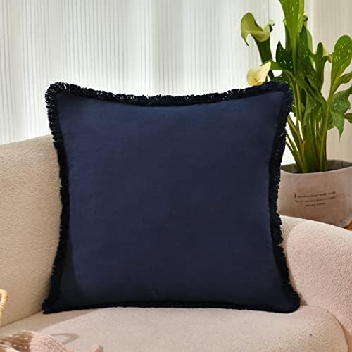 ZWJD Pillow Covers 22x22 Set of 2 Navy Throw Pillow Covers with Fringe